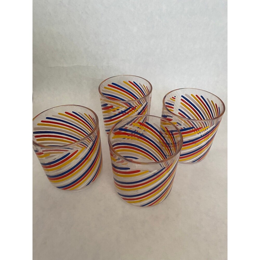 4 vintage plastic striped cups